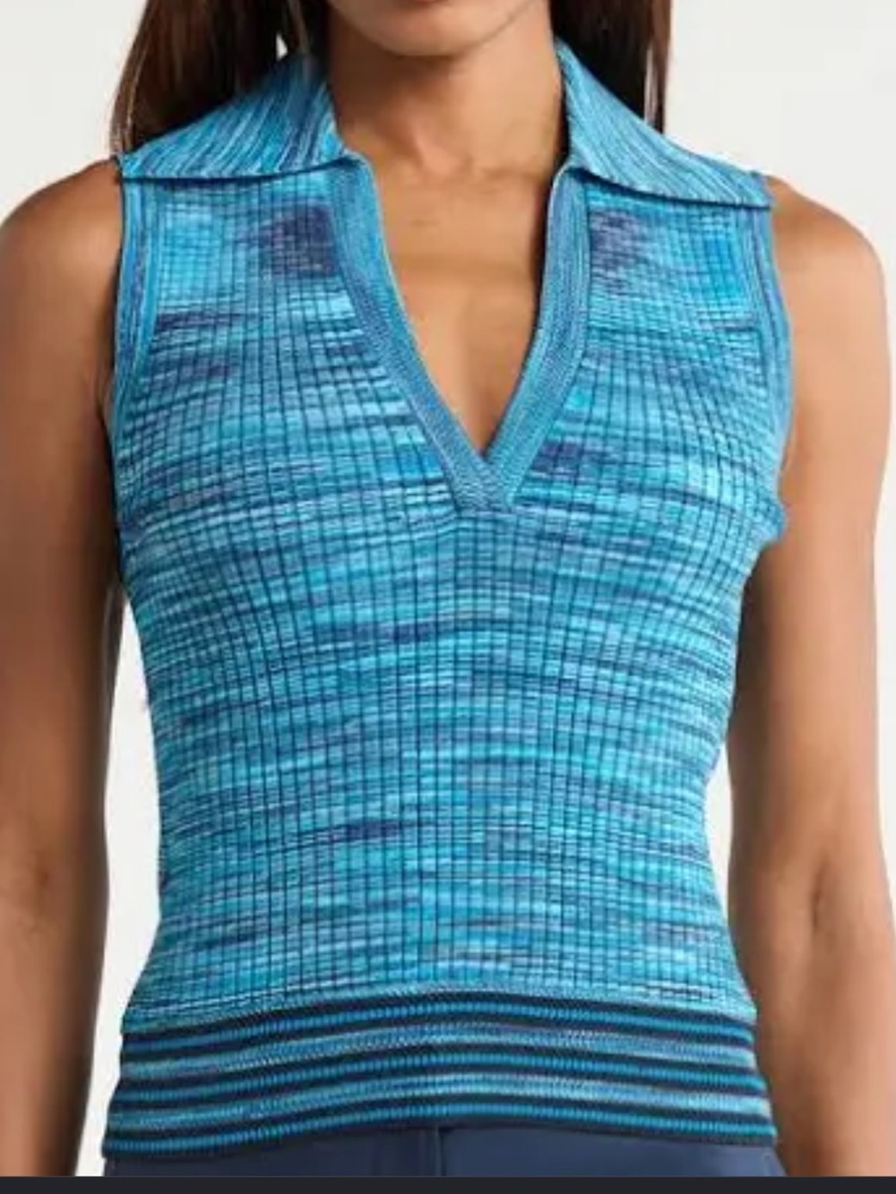 Ramy Brook NWT Space dyed Ribbed V-Neck Sleeveless Polo Tank size L - Picture 1 of 7